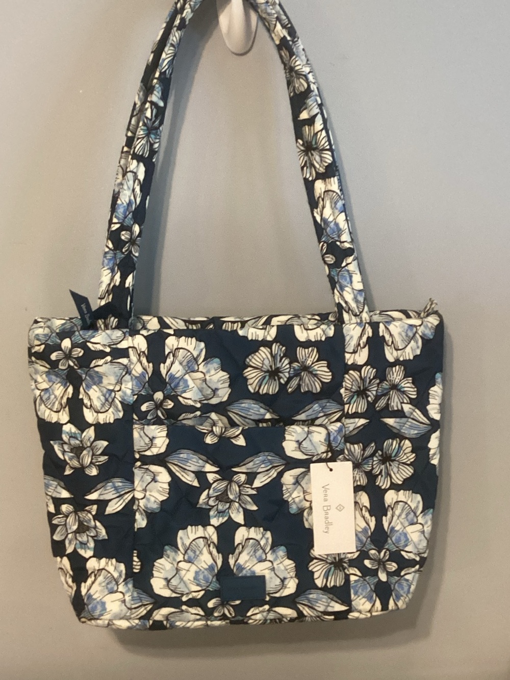 Vera Bradley Navy Floral Quilted Tote with Blue Accents NWTS